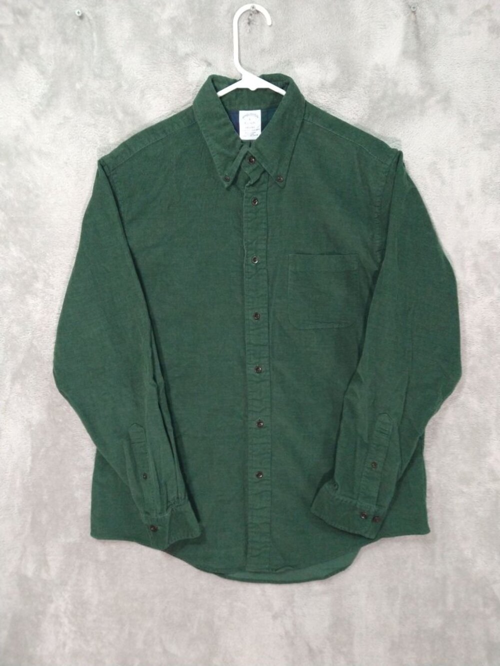 Brooks Brothers Shirt Mens Large Green Corduroy Wool Blend Regent Button Down